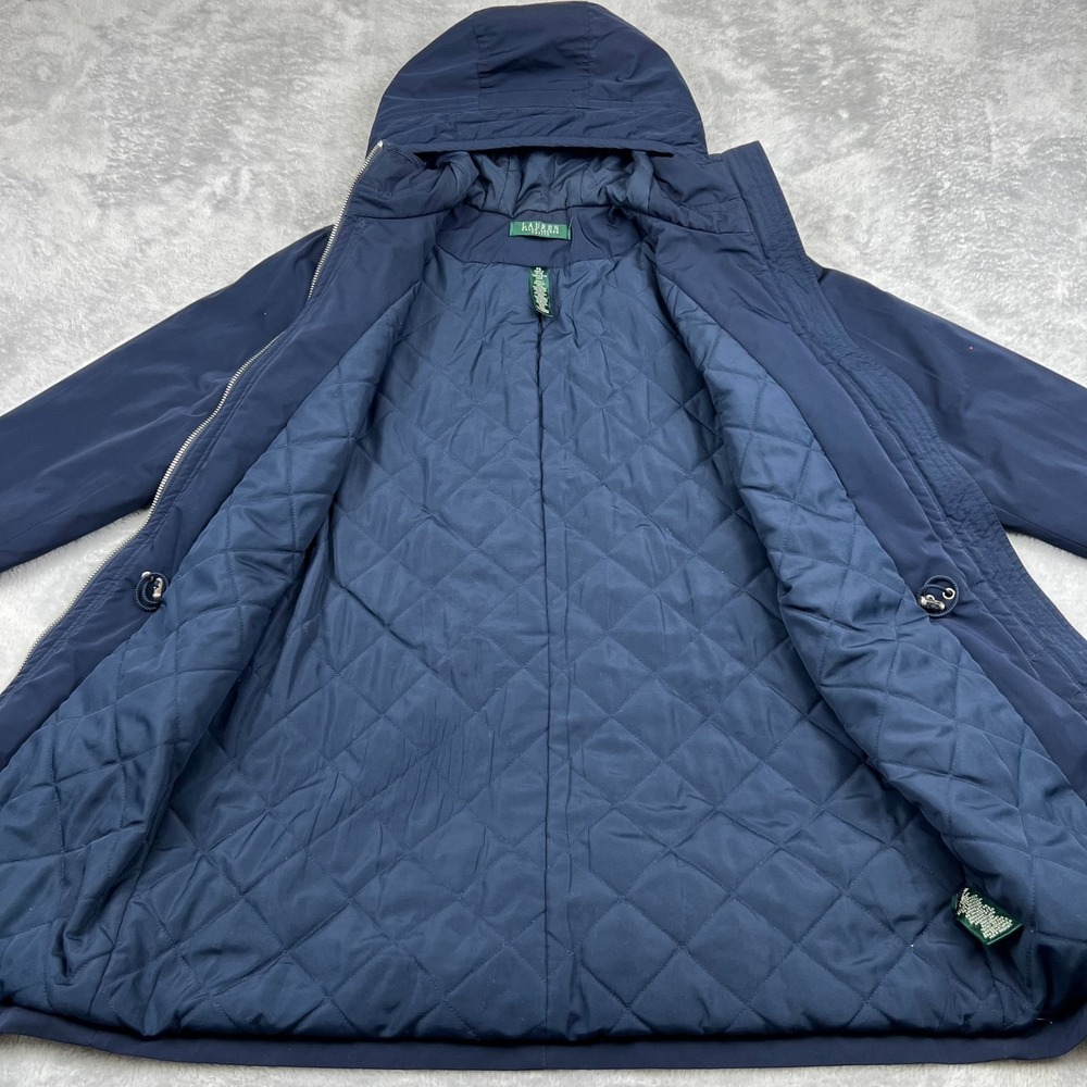 Lauren‎ Ralph Lauren Parka Coat Womens SP Navy Blue Quilted Lined Snap Hooded - Picture 5 of 16